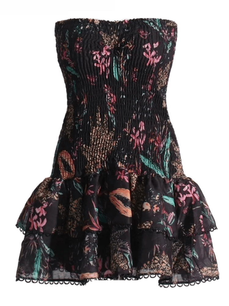 BOHEMIAN THE LABEL BLACK FLORAL / S Cora Strapless Print Mini Dress - Black Floral