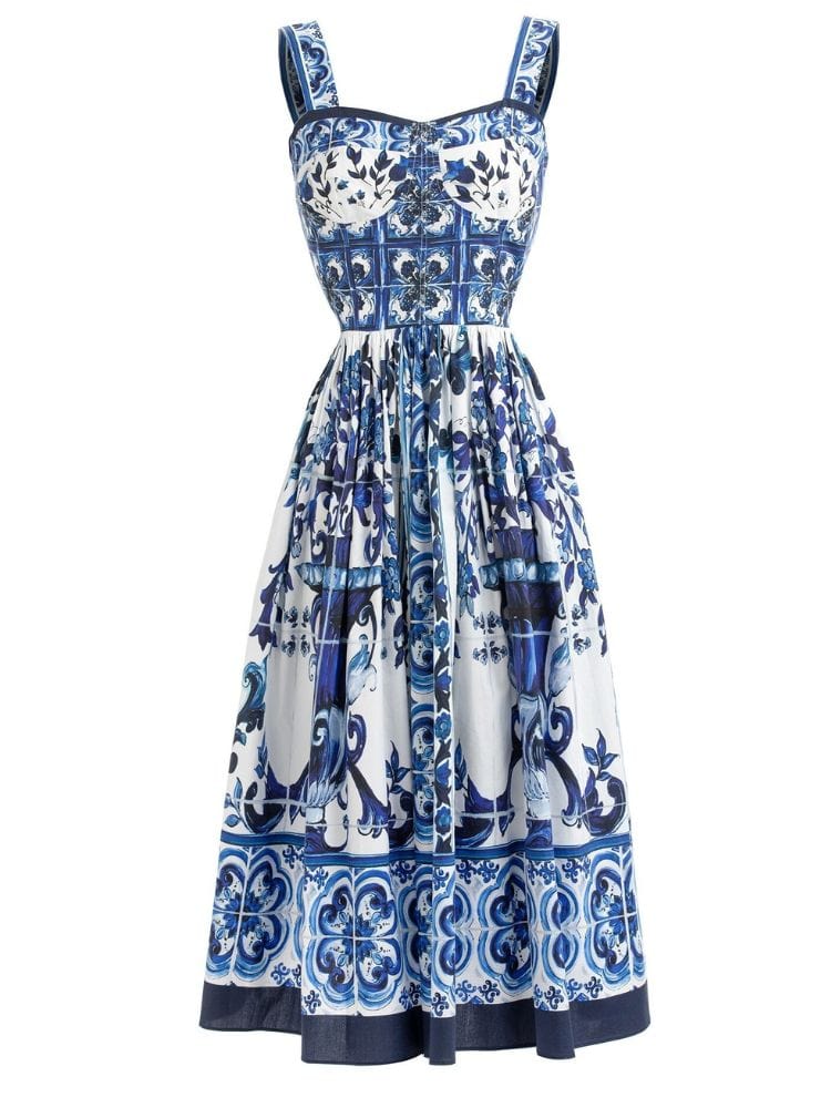 BOHEMIAN THE LABEL BLUE PRINT / S Kim Corset Print Dress