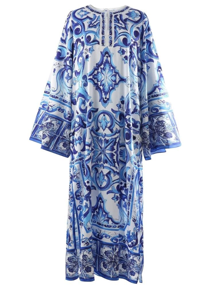 BOHEMIAN THE LABEL  BLUE PRINT / S Kim Lantern Long Sleeve Print Gown Dress