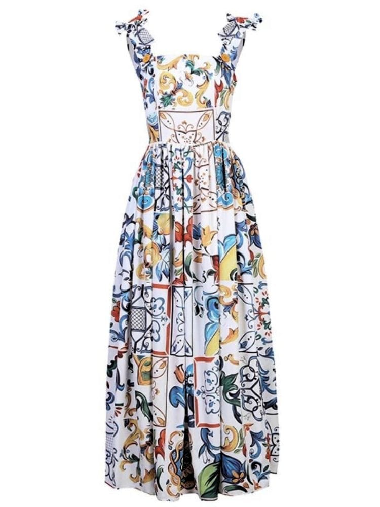 BOHEMIAN THE LABEL BLUE VINTAGE PRINT / S Penny Corset Print Midi Dress