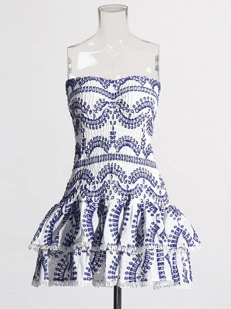 BOHEMIAN THE LABEL Cora Print Mini Dress Navy Blue Print