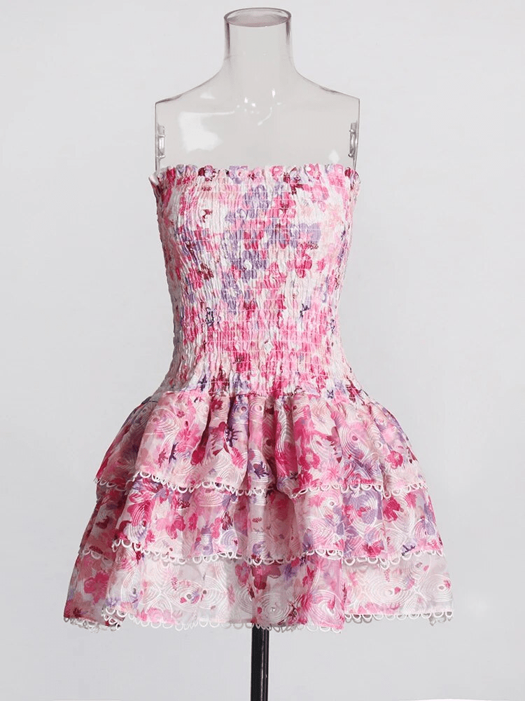 BOHEMIAN THE LABEL Cora Strapless Print Mini Dress - Pink