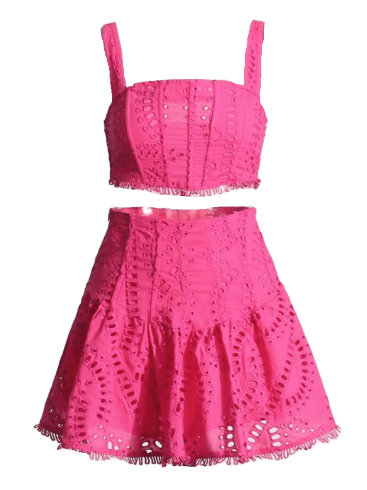 BOHEMIAN THE LABEL HOT PINK / S Cora Crop Top and Skirt Set