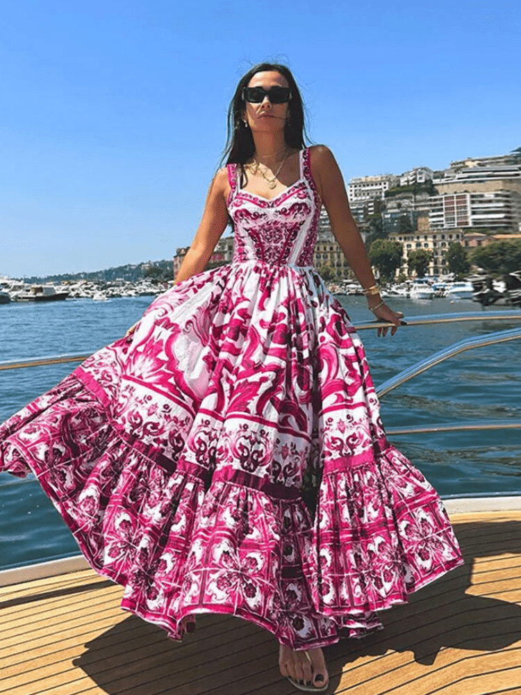 BOHEMIAN THE LABEL  Kim Corset Print Maxi Gown Dress