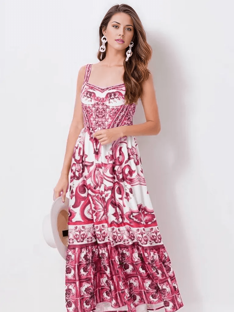 BOHEMIAN THE LABEL Kim Corset Print Maxi Gown Dress