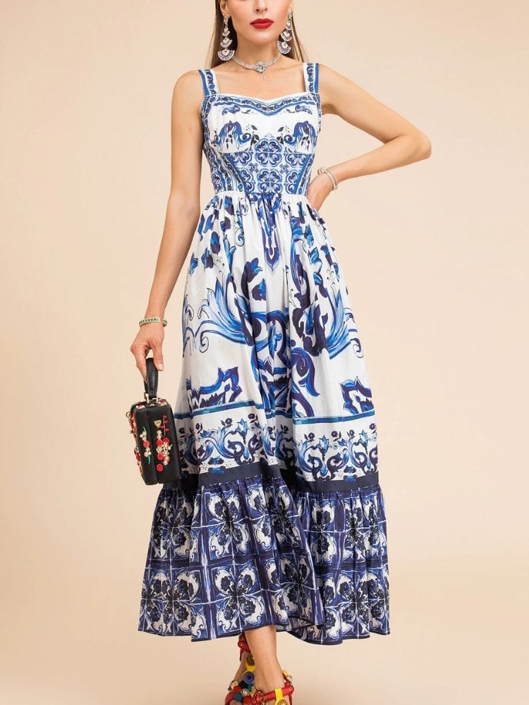 BOHEMIAN THE LABEL Kim Corset Print Midi Dress