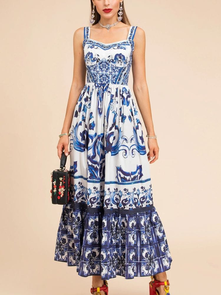 BOHEMIAN THE LABEL Kim Corset Print Midi Dress