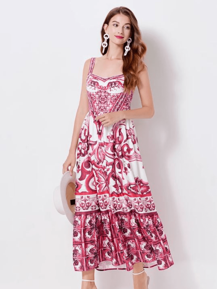 BOHEMIAN THE LABEL Kim Corset Print Midi Dress