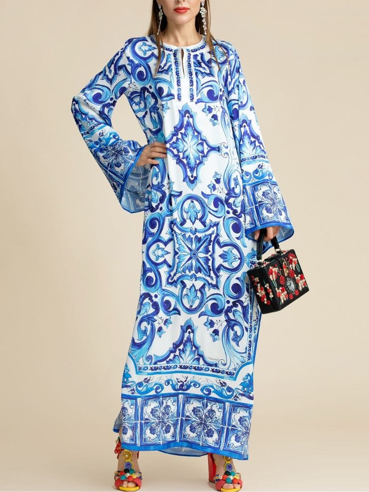 BOHEMIAN THE LABEL  Kim Lantern Long Sleeve Print Gown Dress