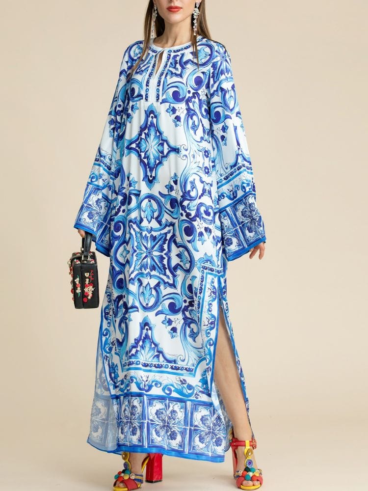 BOHEMIAN THE LABEL  Kim Lantern Long Sleeve Print Gown Dress