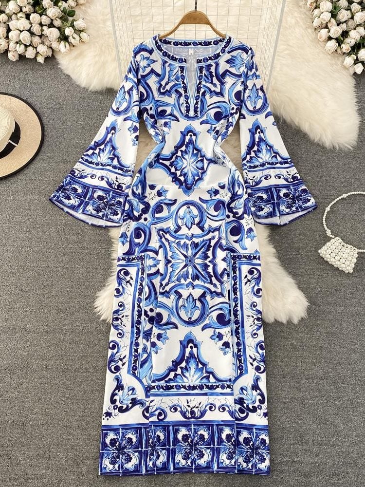 BOHEMIAN THE LABEL  Kim Lantern Long Sleeve Print Gown Dress