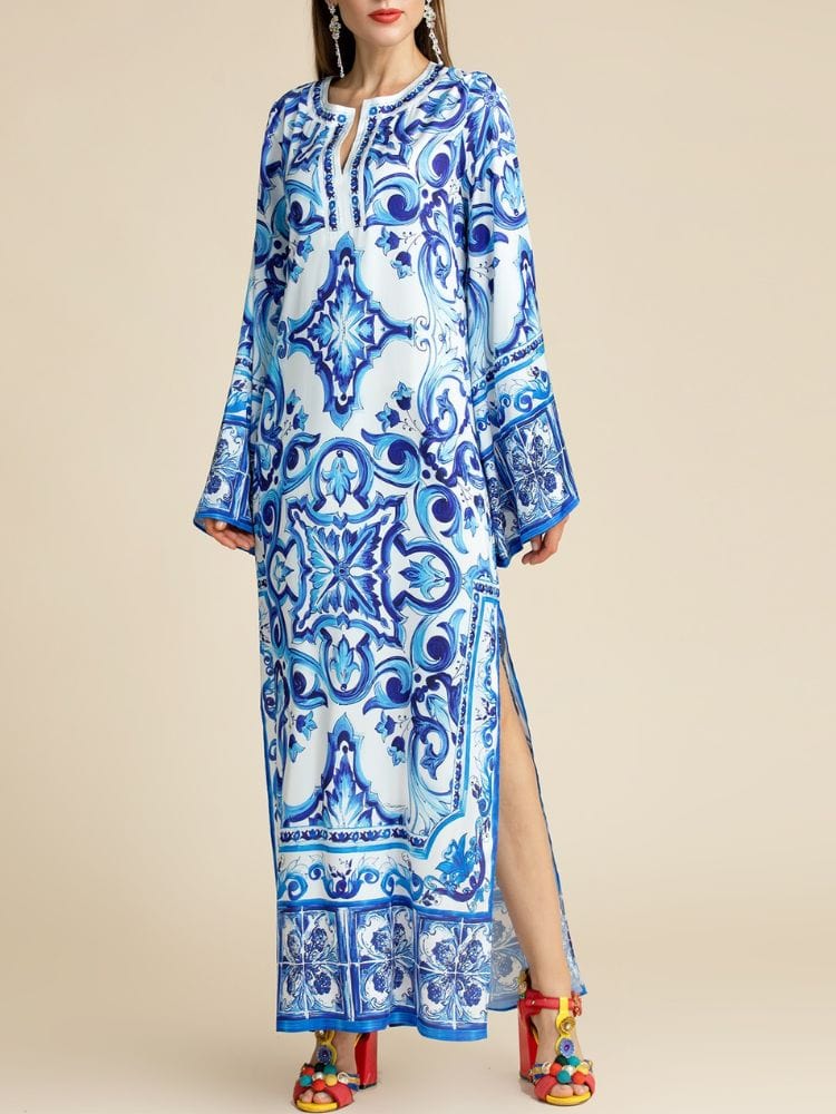 BOHEMIAN THE LABEL  Kim Lantern Long Sleeve Print Gown Dress