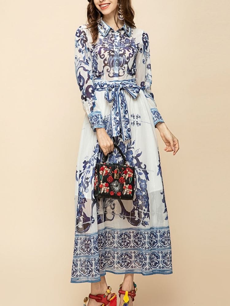 BOHEMIAN THE LABEL  Kim Long Sleeve Print Midi Dress