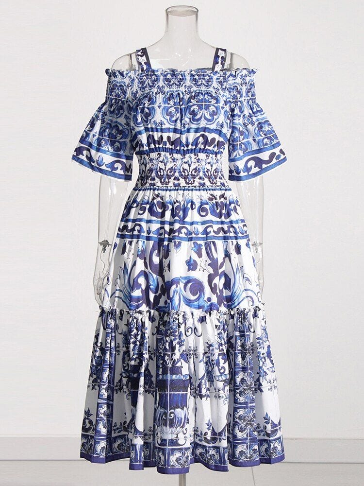 BOHEMIAN THE LABEL  Kim Off Shoulder Print Midi Dress