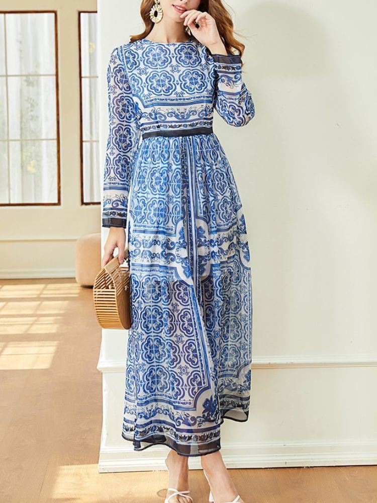 BOHEMIAN THE LABEL  Lucy Long Sleeve Print Midi Dress