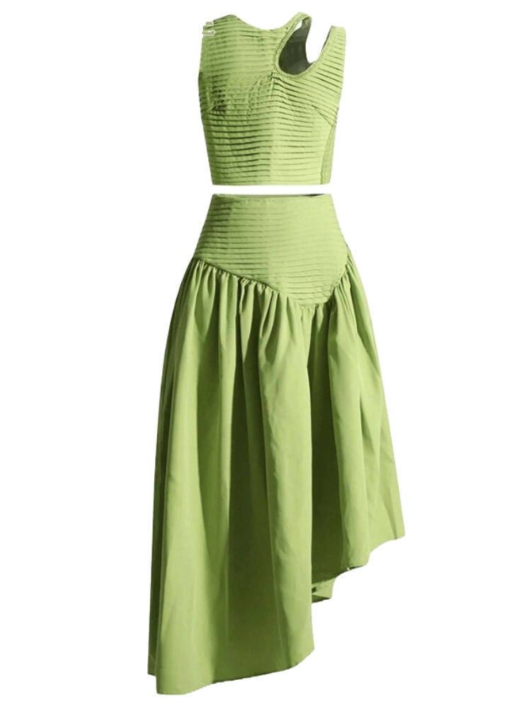 BOHEMIAN THE LABEL  OLIVE GREEN / S Lenni Crop Top and Skirt Set - Yellow