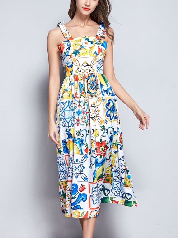 BOHEMIAN THE LABEL Penny Corset Print Midi Dress