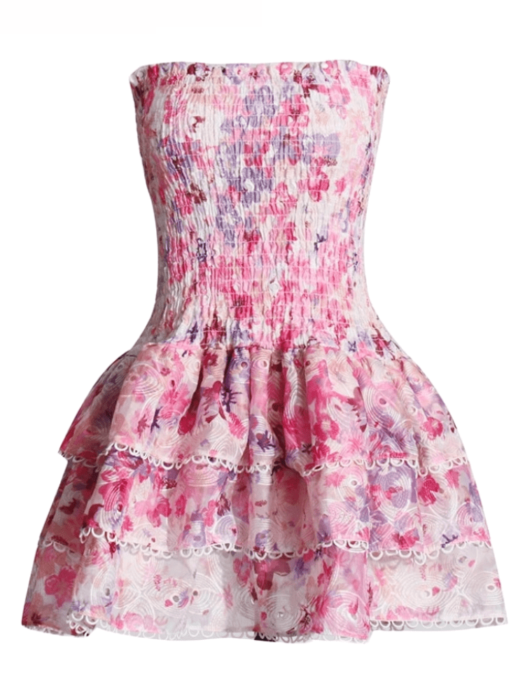 BOHEMIAN THE LABEL VIOLET / S Cora Strapless Print Mini Dress - Pink