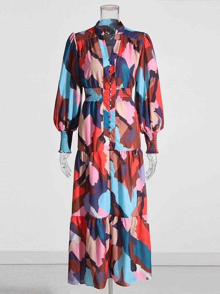 BOHEMIAN THE LABEL Ane Long Sleeve Print Gown Maxi Dress