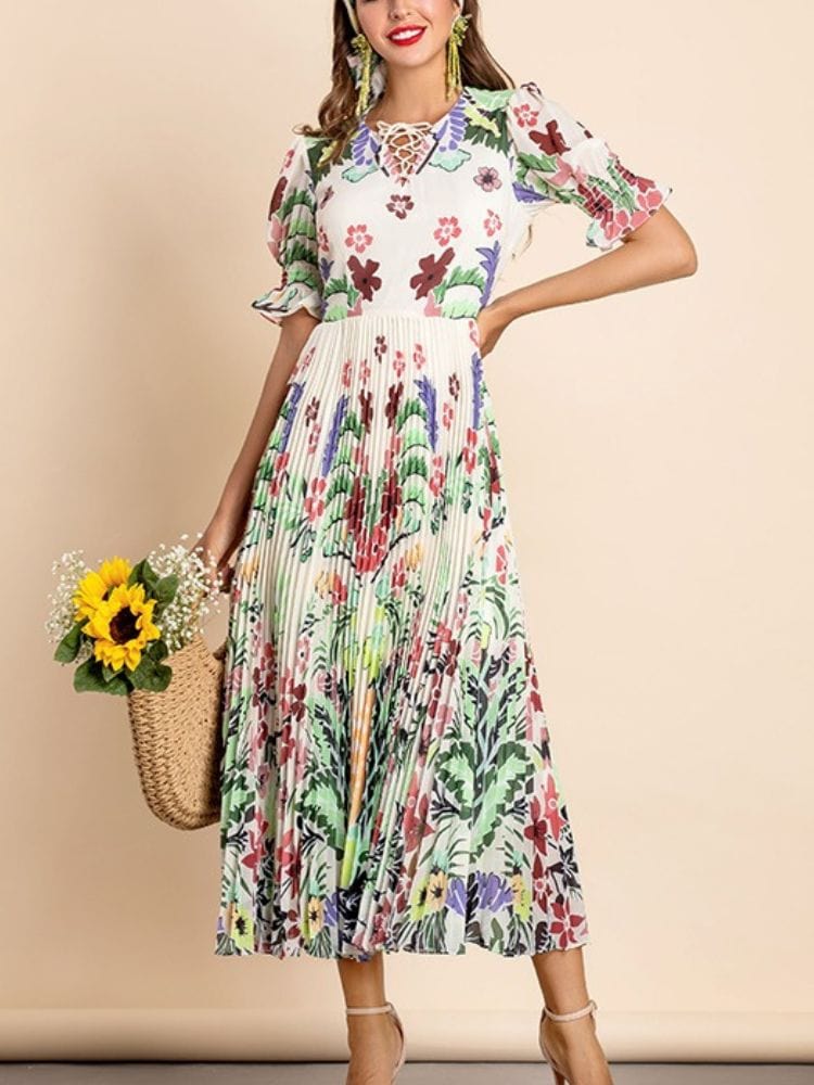 BOHEMIAN THE LABEL  Bay Short Sleeve Floral Midi Dress