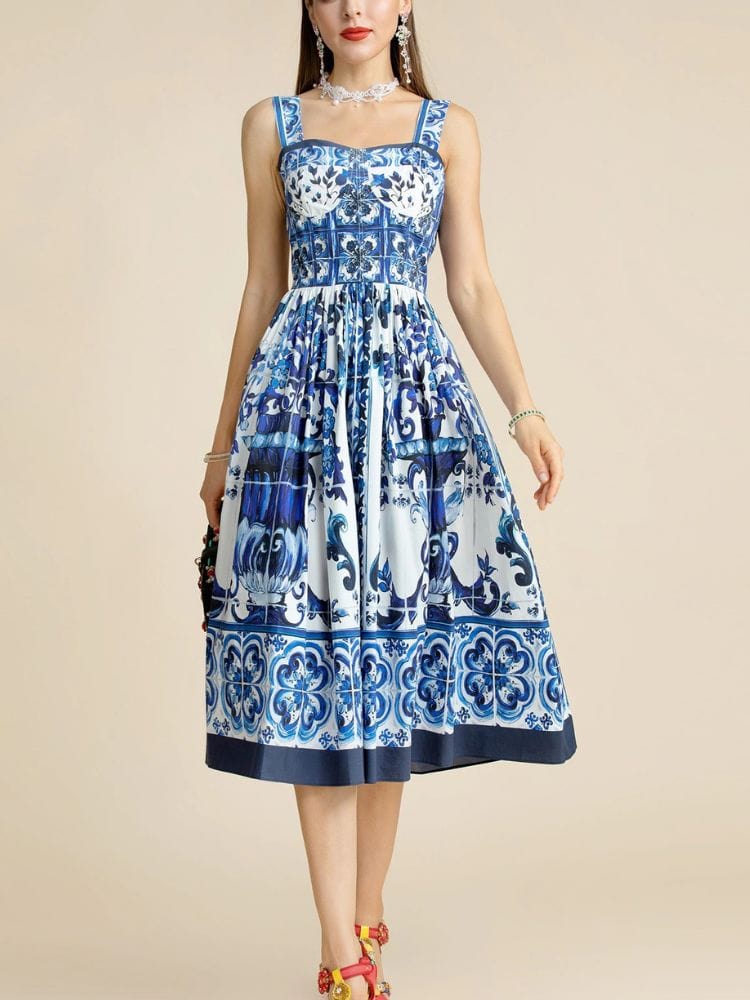 BOHEMIAN THE LABEL  BLUE PRINT / S Kim Corset Print Dress