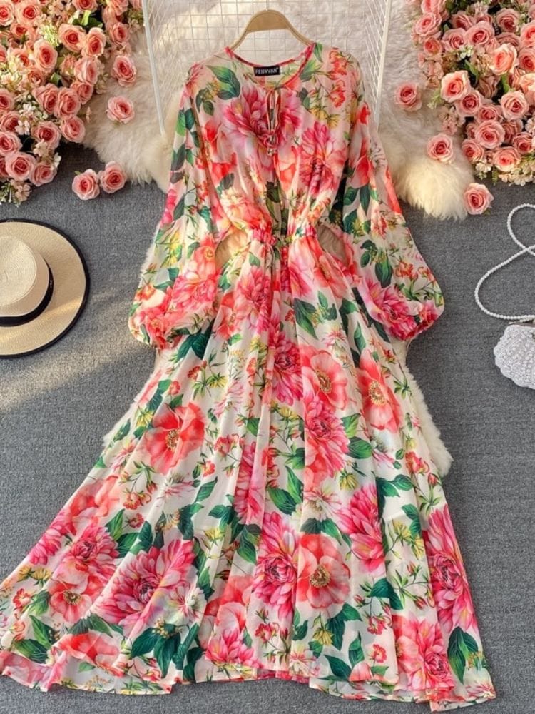 BOHEMIAN THE LABEL  Celene Long Sleeve Floral Gown Dress