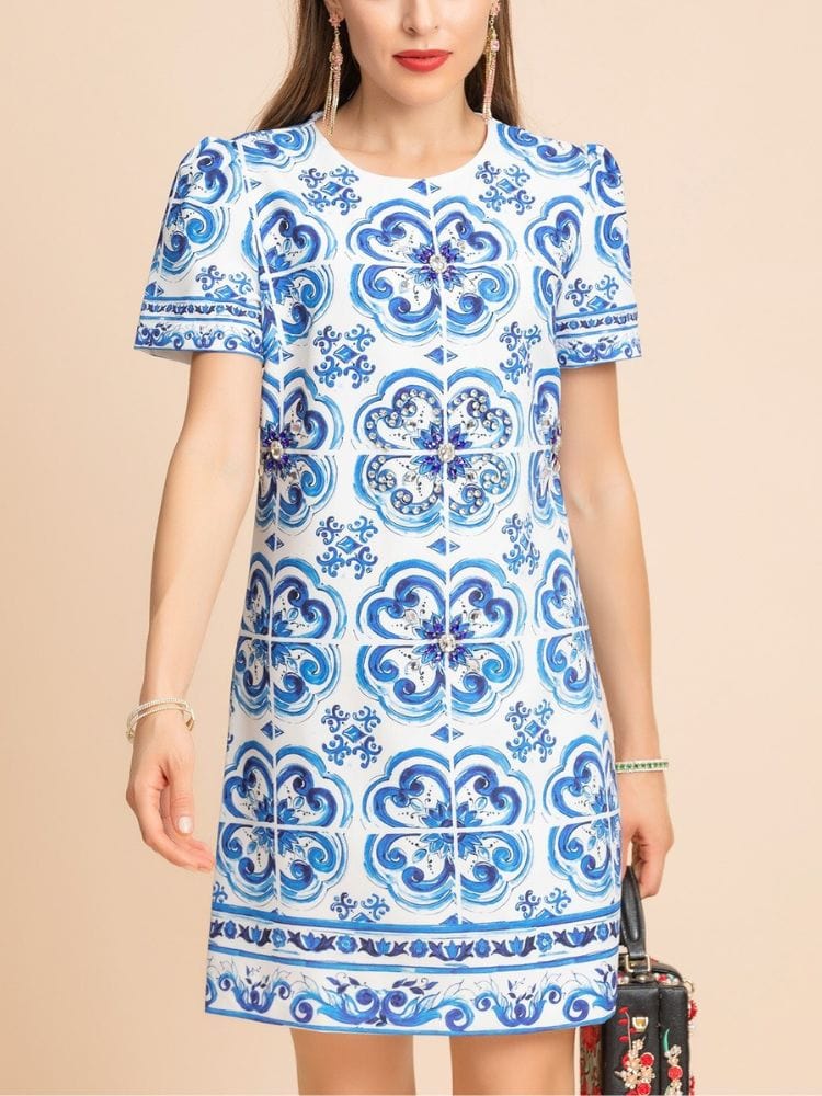 BOHEMIAN THE LABEL  Chloe Short Sleeve Print Mini Dress