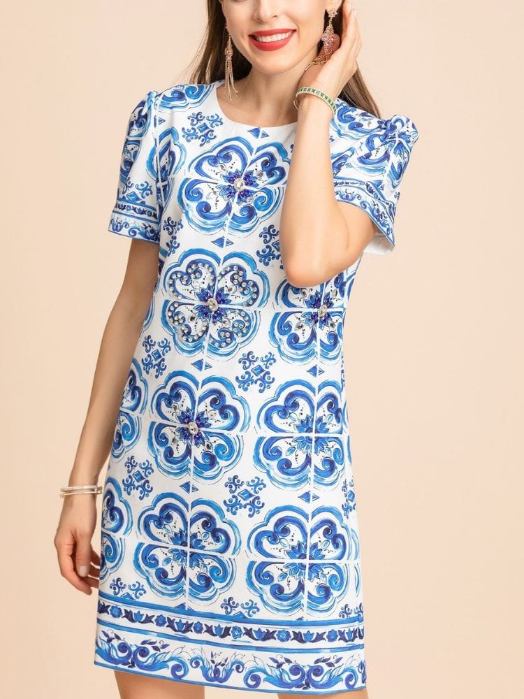 BOHEMIAN THE LABEL  Chloe Short Sleeve Print Mini Dress