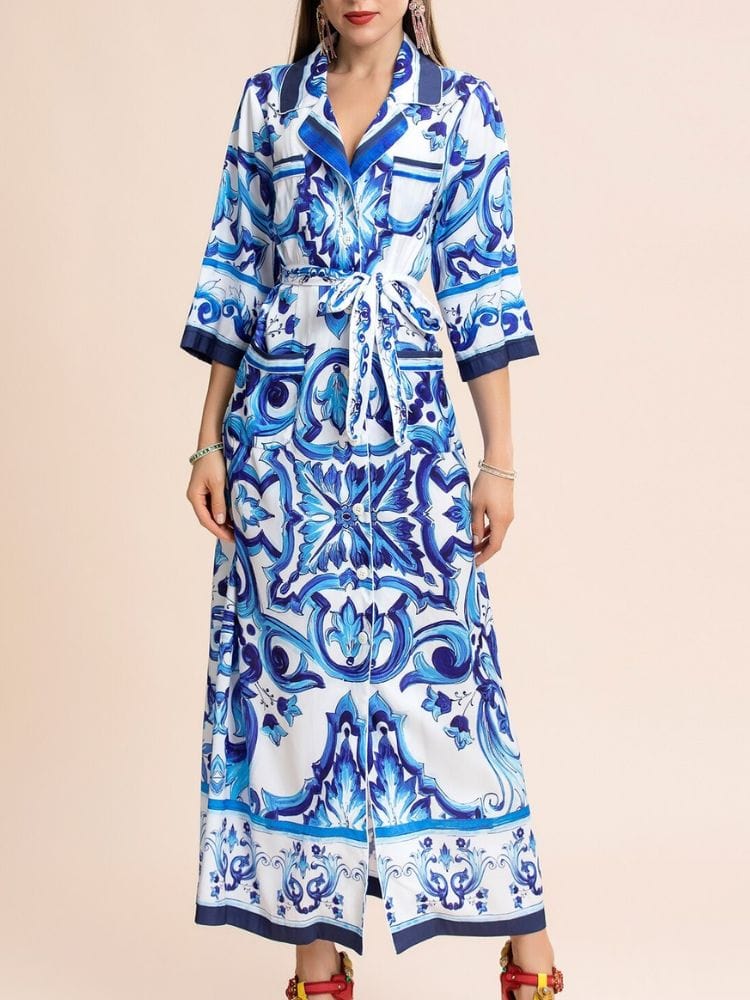 BOHEMIAN THE LABEL  Chloe Short Sleeve Shirt Print Midi Dress