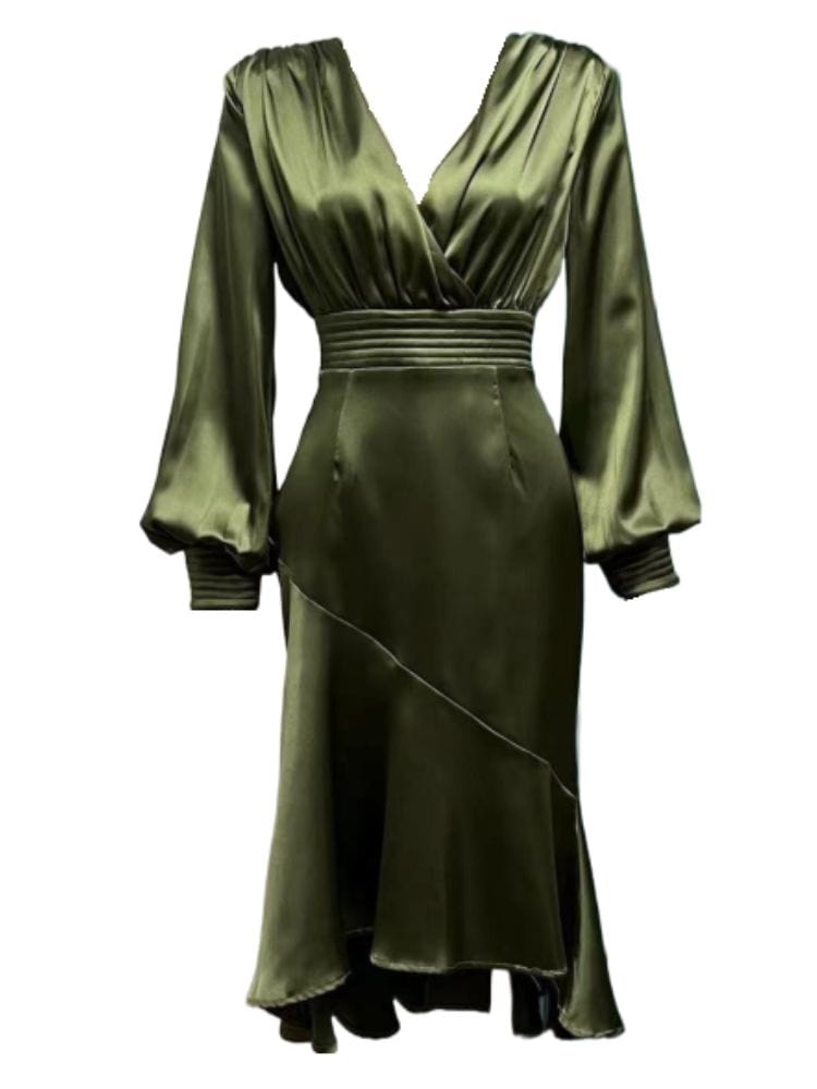 BOHEMIAN THE LABEL  EMERALD GREEN / S Mira V Neck Long Sleeve Midi Dress