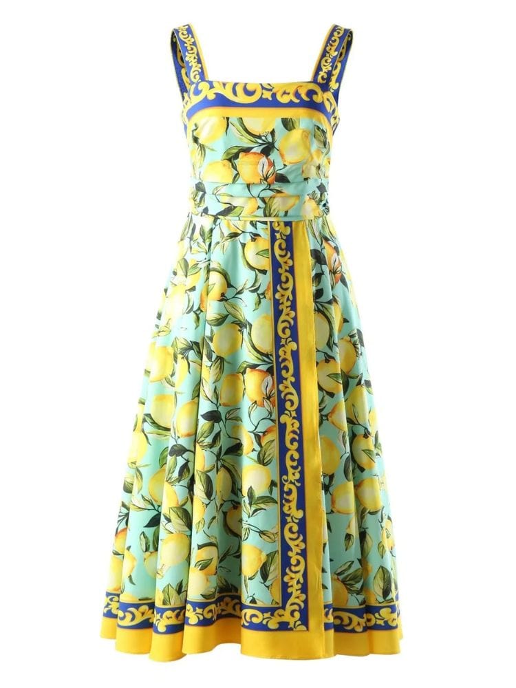 BOHEMIAN THE LABEL  Emily Corset Lemon Print Dress