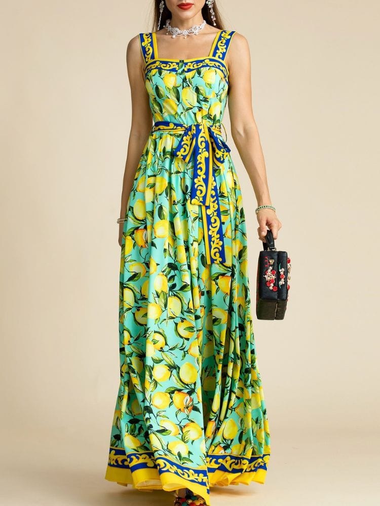 BOHEMIAN THE LABEL  Emily Corset Lemon Print Gown Dress