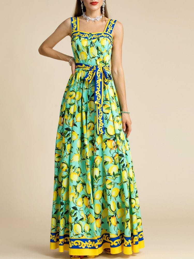 BOHEMIAN THE LABEL  Emily Corset Lemon Print Gown Dress