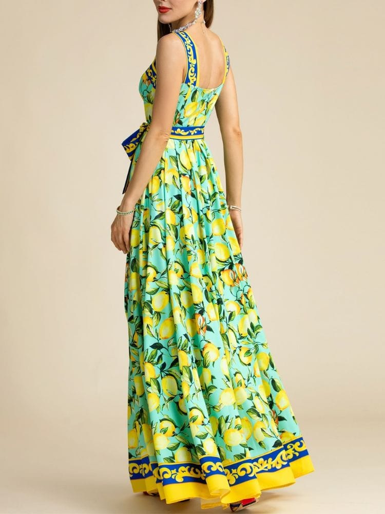 BOHEMIAN THE LABEL  Emily Corset Lemon Print Gown Dress