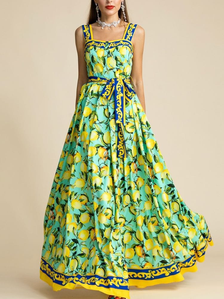 BOHEMIAN THE LABEL  Emily Corset Lemon Print Gown Dress