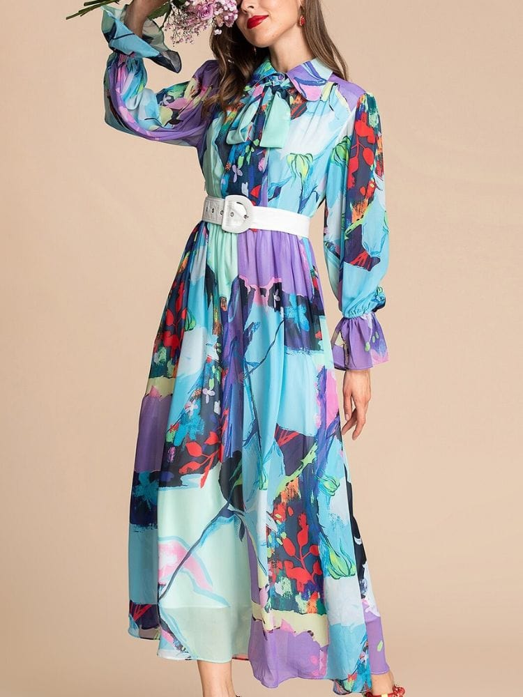 BOHEMIAN THE LABEL  Isla Bow Tie Long Sleeve Gown Dress