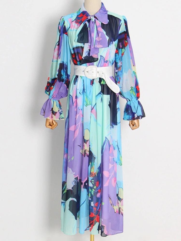 BOHEMIAN THE LABEL  Isla Bow Tie Long Sleeve Gown Dress