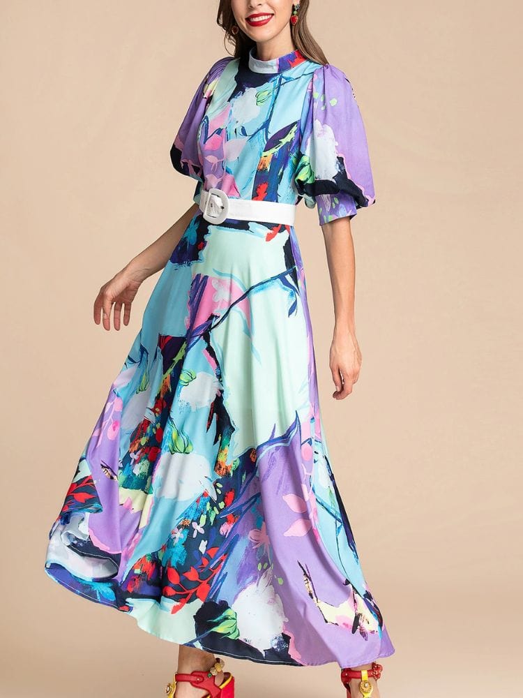 BOHEMIAN THE LABEL  Isla Short Sleeve Print Gown Dress