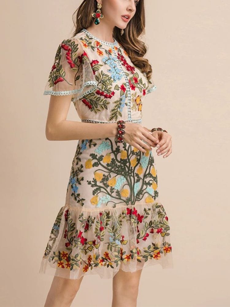 BOHEMIAN THE LABEL  Kate Short Sleeve Floral Lace Mini Dress