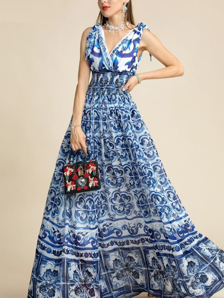 BOHEMIAN THE LABEL  Kim V Neck Print Gown Dress