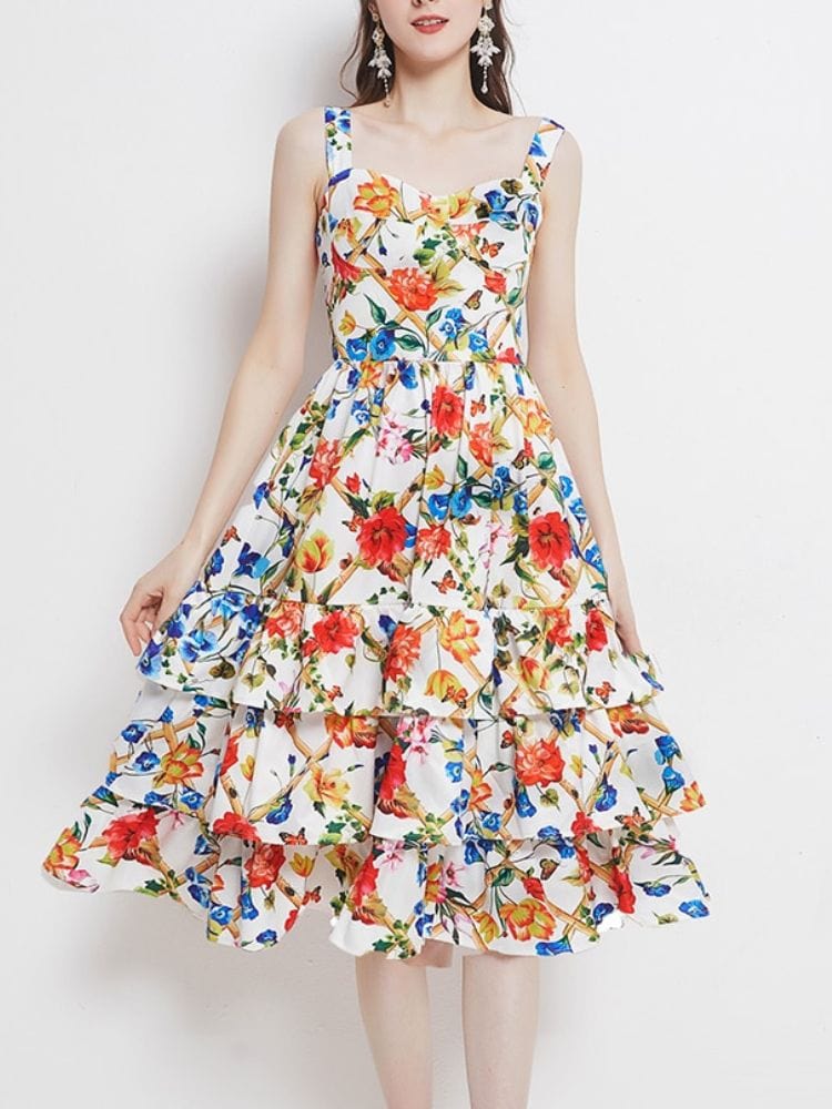 BOHEMIAN THE LABEL  Mia Corset Floral Print Midi Dress