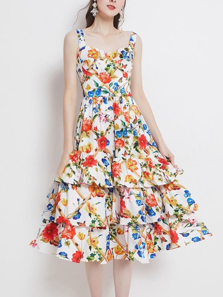 BOHEMIAN THE LABEL  Mia Corset Floral Print Midi Dress