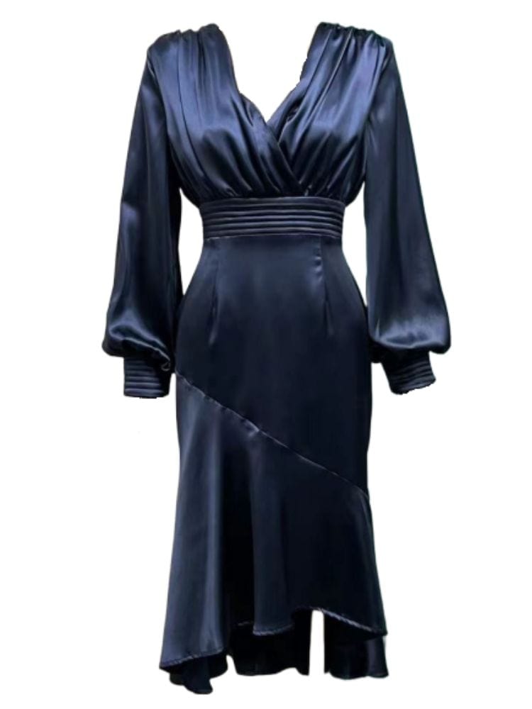 BOHEMIAN THE LABEL  MIDNIGHT BLUE / S Mira V Neck Long Sleeve Midi Dress