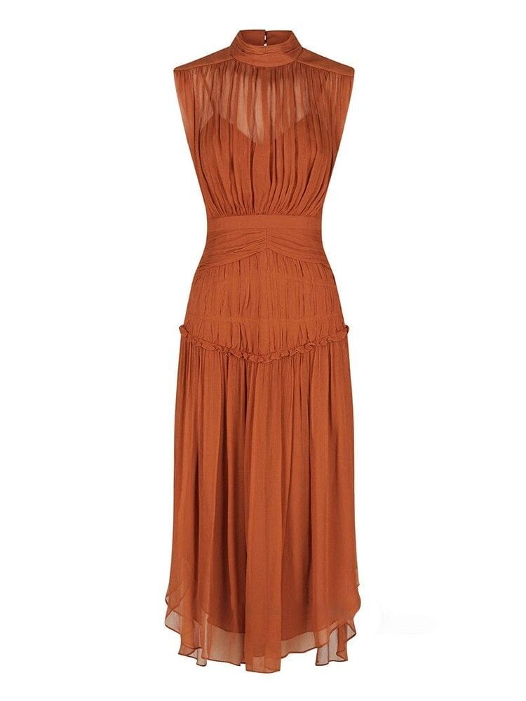 BOHEMIAN THE LABEL  TAN BROWN / S Lola Bow Tie Sleeveless Midi Dress