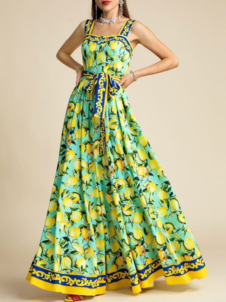 BOHEMIAN THE LABEL  YELLOW PRINT / S Emily Corset Lemon Print Gown Dress